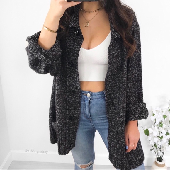 black thick knit cardigan